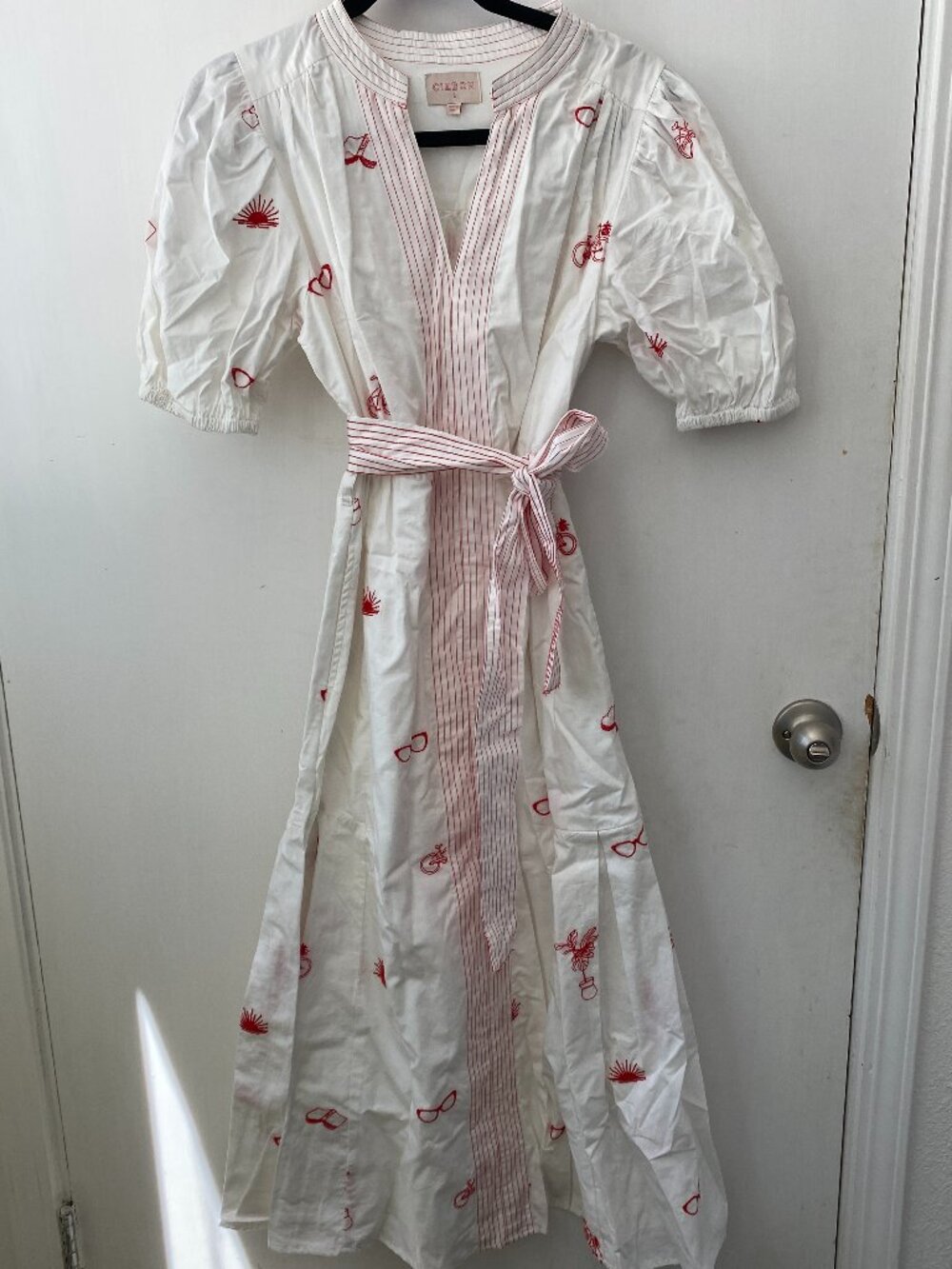 Ciebon Embroidered 100% Cotton Dress S White cotton with red